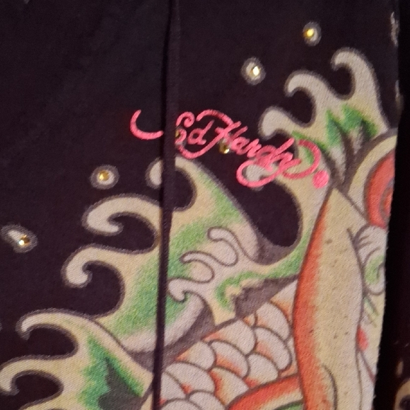 Ed Hardy Black Sweater with Colorful Tattoo Design - Picture 3 of 7
